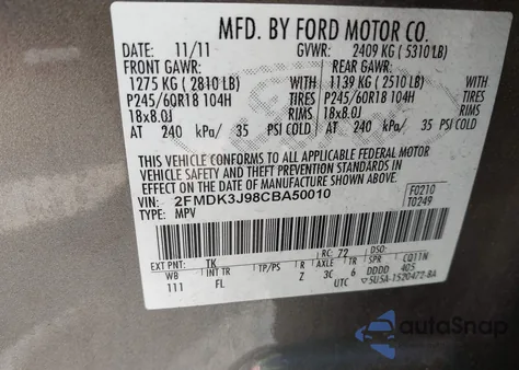 2012 Ford Edge Sel z USA, uszkodzony, nr VIN 2FMDK3J98CBA50010